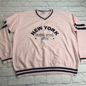 NWOT Soho, NYC 1976 Pink and Navy V-Neck Sweater. Size Large. Academia.